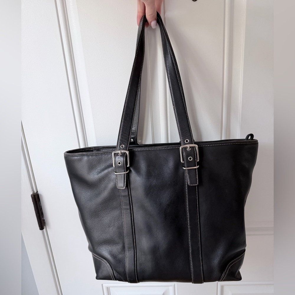 Coach Vintage‎ Hampton Large Black Real Leather Tote Bag H05I-6491